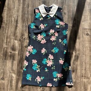 Tristan Navy Floral Shift Dress with White Collar